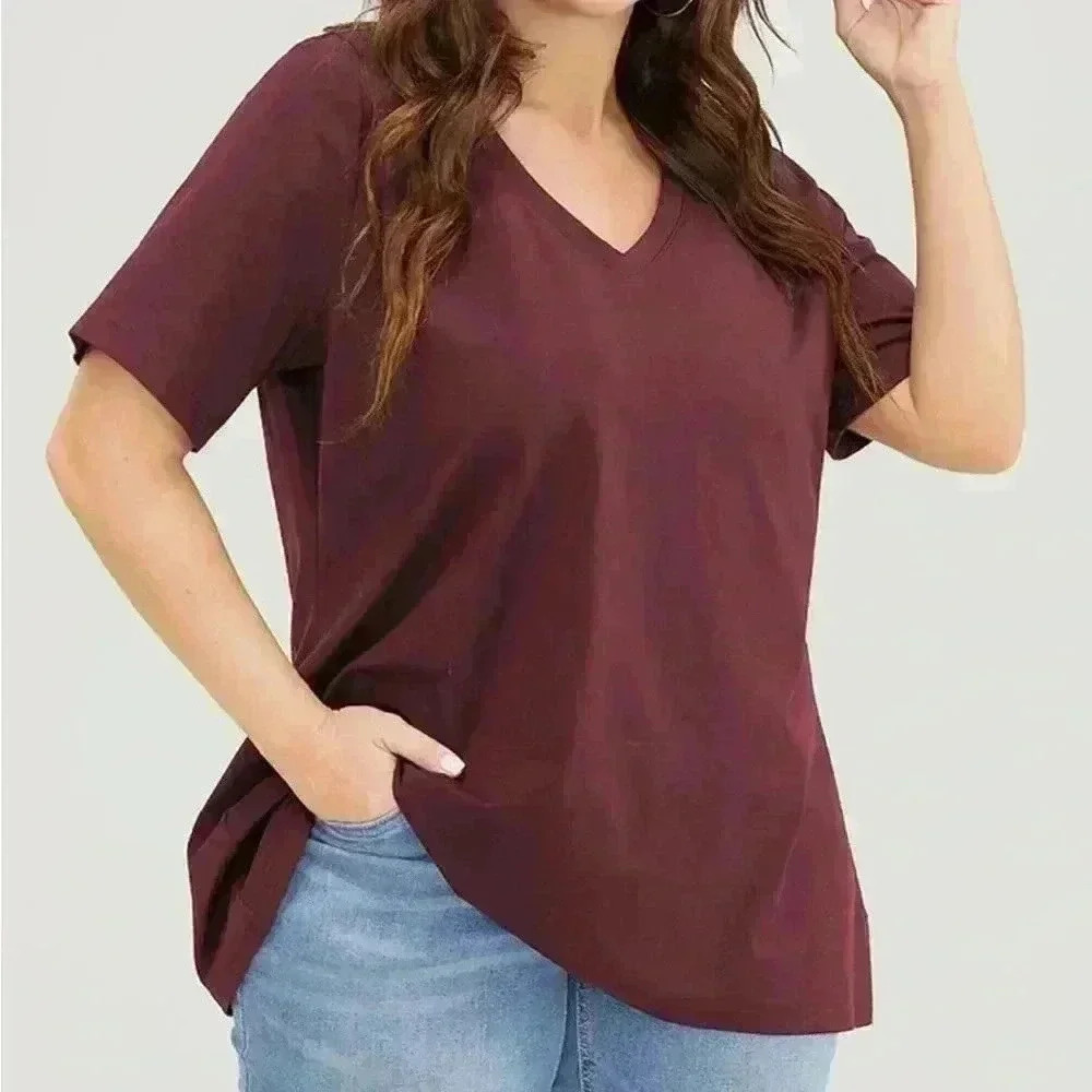 NWT! Burgundy ultra, cool V-neck top size 30 or 6X